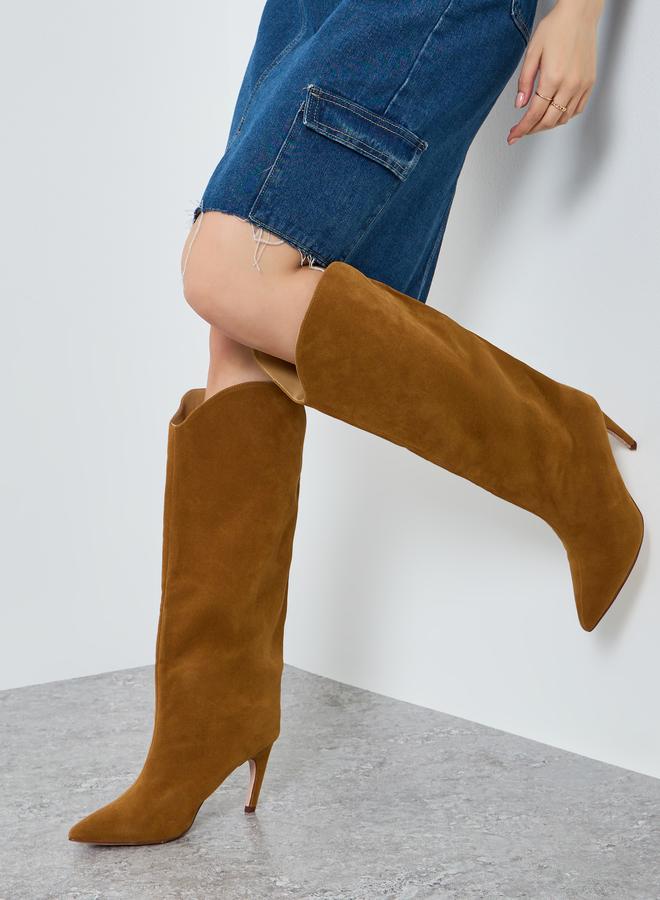 Styli Women Tan Suede Knee High Boots - Image 2